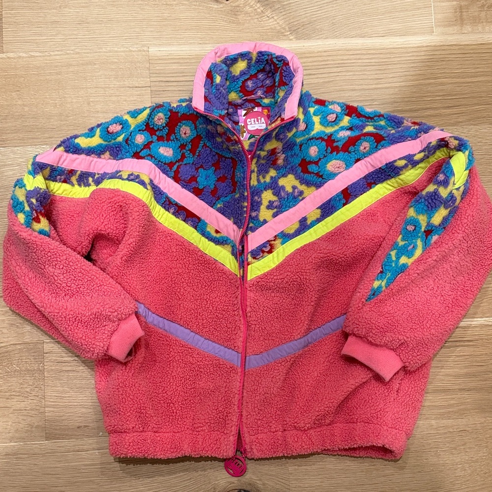 CeliaB Celia B Colorful Fleece zip up Jacket Pink Purple Blue Yellow size small